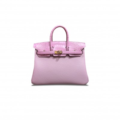 HERMÈS MASTER BIRKIN 25 CROCODILE AND TOGO LEATHER SAKURA PINK GOLD BUCKLE H076216CKAL (25*20*13cm)